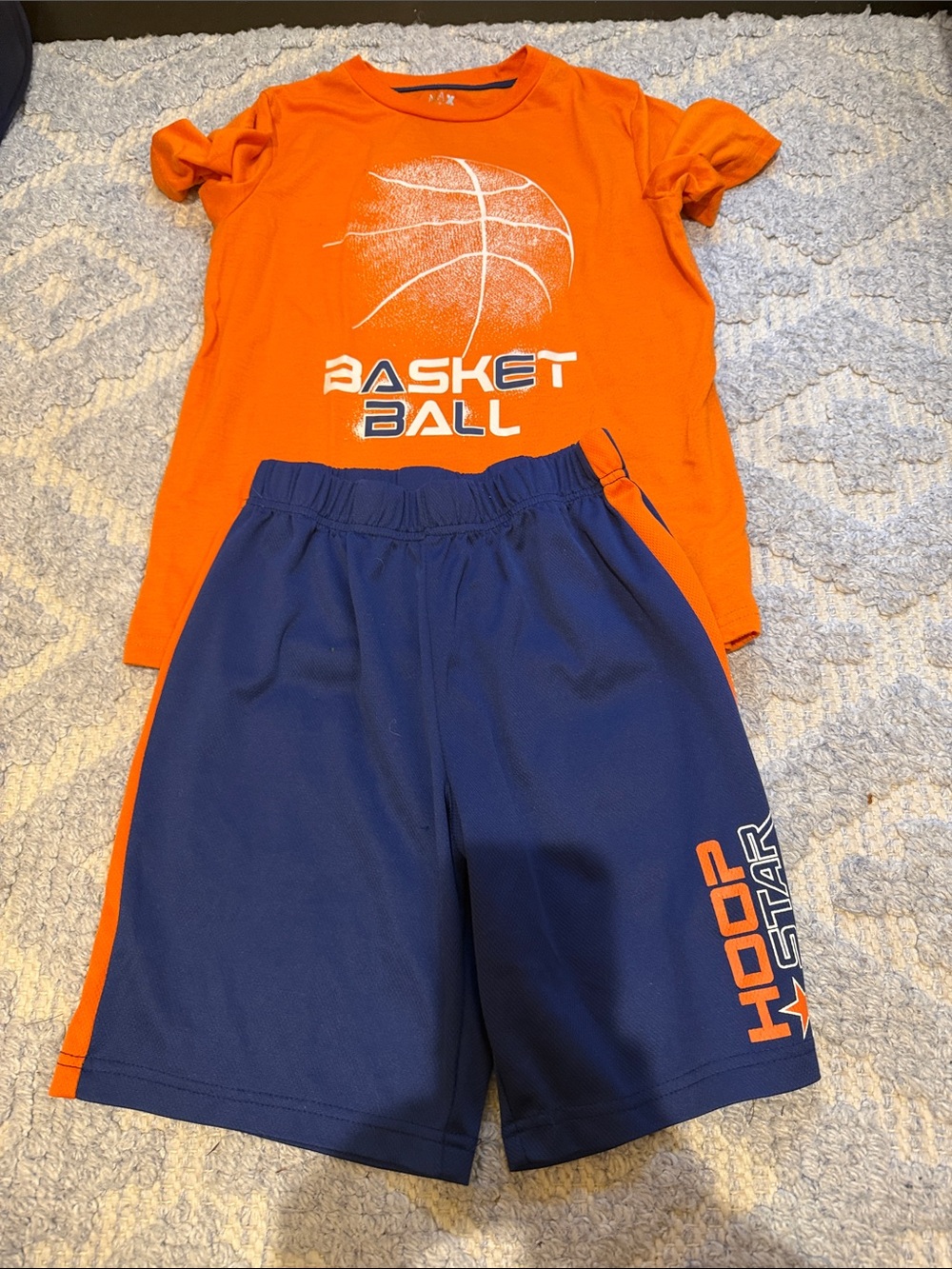 Kids Orange Basketball Pajama Set with Navy Shorts